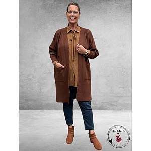 NO.1 BY OX Cardigan Long Ballonmouw Mocca Brown 